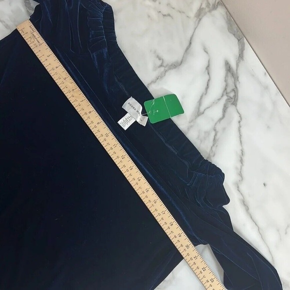 Donna Morgan Dress Womens 8 Navy Velvet 3/4 Sleeve Cowl Neck Velour Off Shoulder - Picture 9 of 11